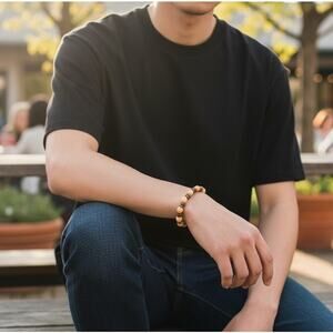 Brigade Wood Men's Bracelet Stretch-fit One Size Stainless Steel accent Veterans